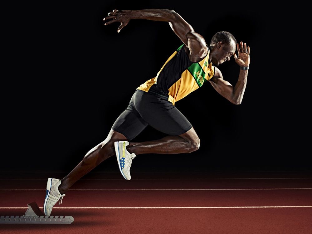 Usain Bolt sur les starting-blocks